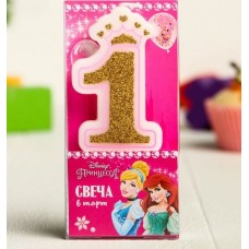Свеча для торта "Цифра 1 Принцессы" для девочки